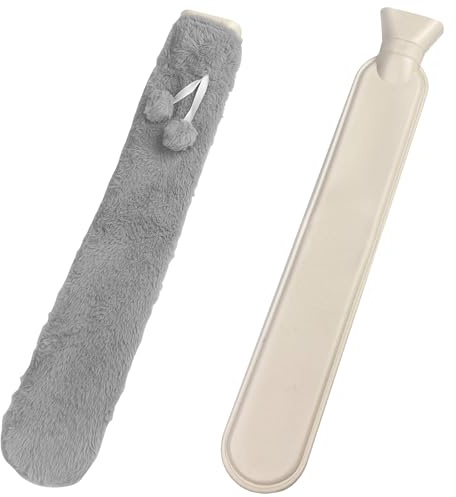 Avesteir Borsa Dell'Acqua Calda Lunga, 1 Litri Borsa Acqua Calda Lunga Durata Peluche, Bottiglia Acqua Calda Lunga per Collo e Spalle, Schiena, Gambe e Vita per Alleviare il Dolore (Grigia)