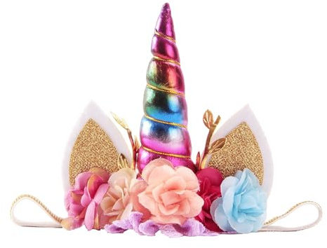 Nishine Roses Floral Unicorn Horn Headband Elastic Baby Girls Unicorn Hairband Party Supplies (Rainbow)