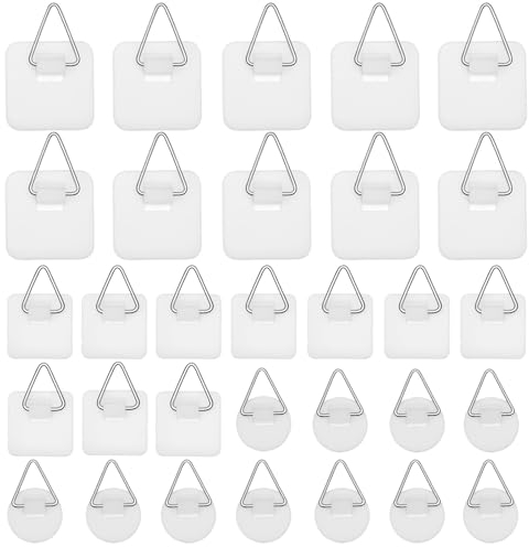 30 Pièces Crochet Adhesif Mural , Accroche Tableau Adhesif Invisibles, Attache Murale sans Percer, Fixation Cadre sans Percer pour Photos Tableaux Art