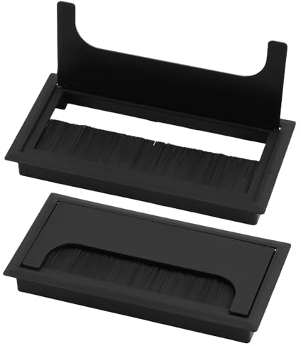 2 Pièces Passages de Câbles - Passe-câble Bureau avec Couvercle d'Ouverture - Passe-Fils Bureau - Réduit la Poussière, Prévient l'Effilochage, Organisation Rectangulaire des Câbles (Noir, 160x80mm)