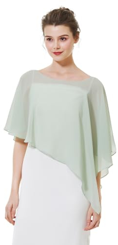BEAUTELICATE Damen Chiffon Schal Stola Elegant Poncho Cape Brautjacket für Sommer Hochzeits Festlich Abendkleid (Asymmetrische - Salbeigrün, Einheitsgröße)