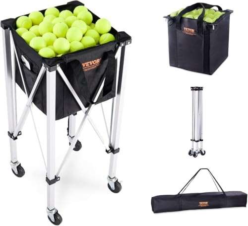 VEVOR Nicht zutreffend Faltbarer Tennisballbehälter Tennisball-Korb, Schwarz+Silber, 405 x 405 x 910 mm