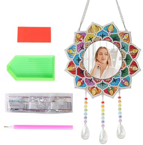 APPCXOKL Espejo Pintado con Diamantes - Arte Unico de Pintura de Diamantes con Espejo Mandala, Conjunto de Material de Pintura de Diamantes