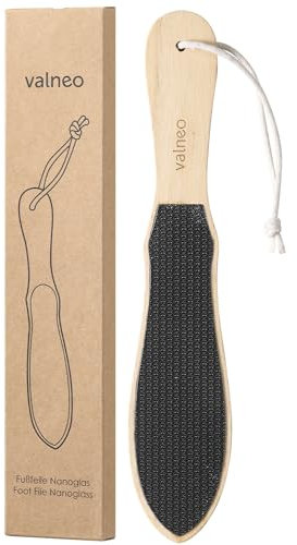 Valneo Hornhautentferner mit Nano-Glasoberfläche - Sanft und effektiv Hornhaut entfernen am Fuß - Hornhauthobel mit Griff aus Holz - Fußpflege Hornhautfeile Hornhautraspel