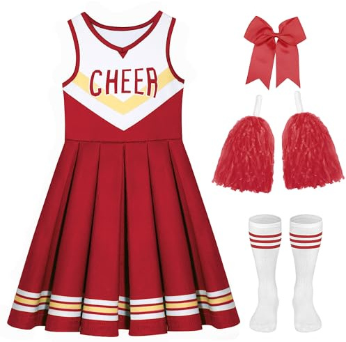 Davsolly Kids Cheer Uniform Girls Cheerleader Costume Red Cheerleading Outfit,Cheer Up Cosplay Cheerleader Gifts Sports