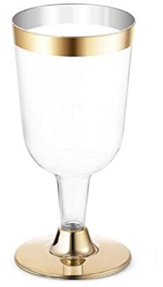 KWMAEEUID Bicchiere da Vino in Vetro, da Champagne, 6 Pezzi, con Bordo in plastica, per Gelato al Vino Rosso, degustazione in Oro Rosa, Dessert (180 ml Dorato)