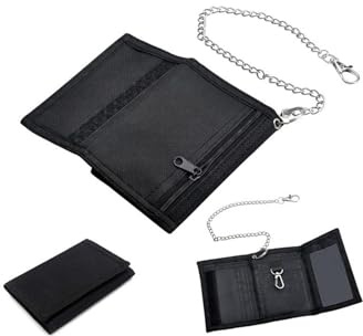Weenwill Slim Wallet for Boys,Trifold Wallets with Chain Clip Zipper Fabric Wallet for Paper Currency Coins Bank Cards Key Holder Foldable Wallet for Travel,Sports,Teenagers,Kids,Men