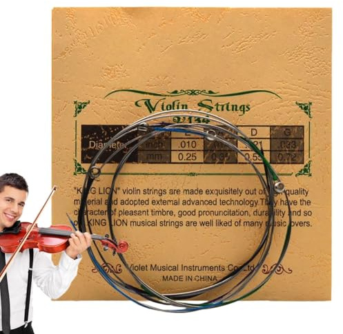 Komplett uppsättning violinsträngar, ersättningsfiolsträngar | violinsträngar med stålkärna, fylligt ljud | Handgjorda violinsträngar för alla nivåer