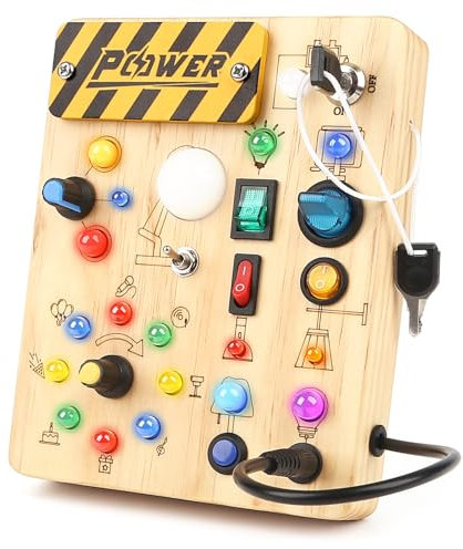 Baby Montessori Busy Board ab 2 Jahr, Motorikspielzeug mit 19 LED, Activity Board Holzspielzeug Lernspielzeug Sensorik Spielzeug, Geschenk Jungen und Mädch ab 2 3 4 Jahr