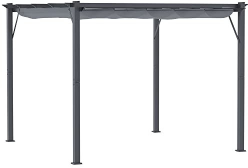 Outsunny 3 x 3(m) Pergola with Retractable Roof Canopy, Aluminium Frame Garden Gazebo Outdoor Sun Shade Shelter for Grill, Patio, Dark Grey