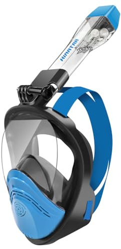 HINATAA Maschera Subacquea,Doppia Palla Galleggiante Maschera Snorkeling,180° Anti-Nebbia Leak Proof Maschera Facciale Integrale Snorkeling,Fotocamere Compatibili Bambini,Adulti (Nero Blu, S/M)