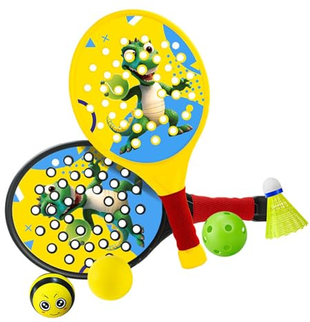KiBcsLic 2 Set de Palas de Playa para Niños y Adultos, Raquetas de Pickleball con 4 Pelotas de Pickleball, Tenis de Playa, Diseño Perforado, Juega al Bádminton para Juegos de Pelota al Aire Libre