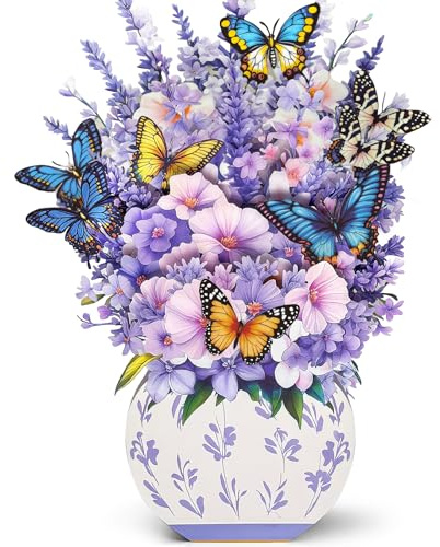 Hierein Birthday Cards for Women, 3D Butterfy Flower Pop Up Birthday Cards