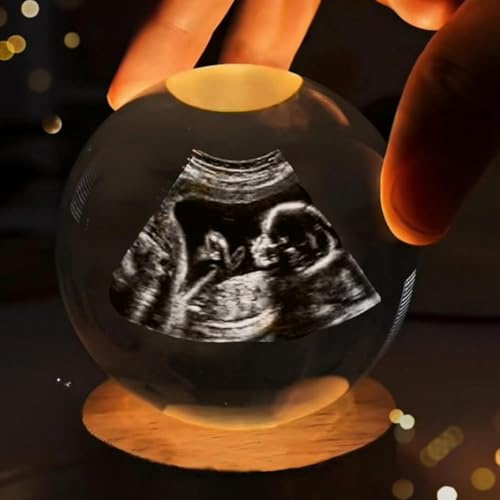 SHENGBEIDZ Luz Nocturna Personalizada Con Bola De Cristal, Bola De Cristal Decorativa Personalizada Con Foto Y Texto Con Luz, 2D Con Ecografías De Bebés for Mamá Y Papá(Warm light,6cm .36)