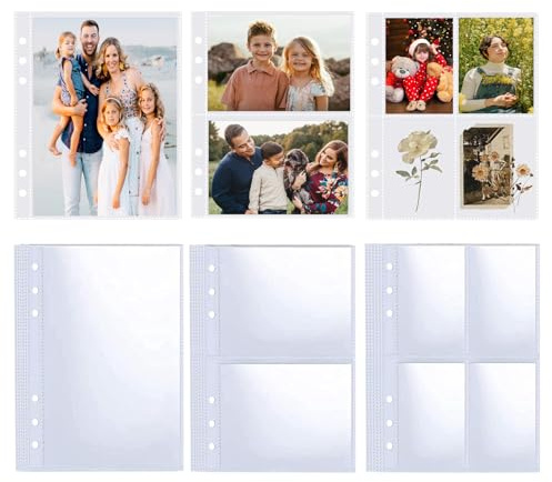 FIVEGOGO 36 Pack Clear Binder Sleeves 1/2/4 Pocket Sheets Protectors for Binder Refill, Photo Card Sticker Postcard Organizer 6 Ring A5 Binder Inserts