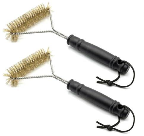 Set di 2 spazzole per barbecue in ottone e ottone, spazzola per la pulizia del forno, per griglia a gas, barbecue a carbonella, griglia in ghisa (2, color rame)