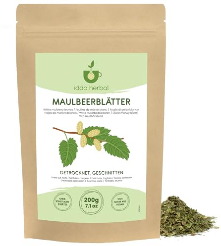 IDDA Herbal Hojas de Morera Infusión 200g, Hojas de Morera Secas y Cortadas, Té de Hojas Sueltas