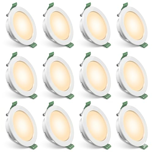 Yiahin LED Einbaustrahler Ultra Flach, 4W 339LM Deckenspots, 3000K Warmweiß Deckeneinbauleuchten, Einbautiefe 28mm, 230V Kein Trafo Erforderlich, Nicht Dimmbar Kunststoff Spots, 12er Set