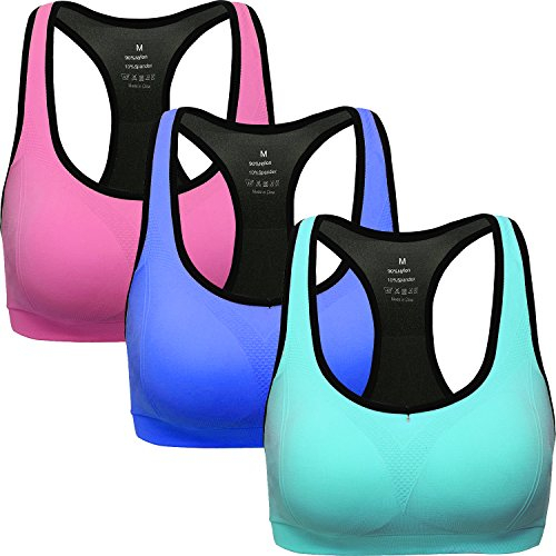 ANGOOL Damen Komfort Klassische Racerback Sport BH Top Fuer Yoga Fitness-Training, Rosa blau azurblau, L Fit 80D 80DD 80E 85D 90BC 90D