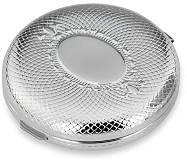 kleine runde Pillendose verchromt guillochiert Ø 6 cm - mit Kunststoffeinsatz 3 Fächer - Mini Pillenbox für unterwegs, die Handtasche, Hosentasche, als Geschenk