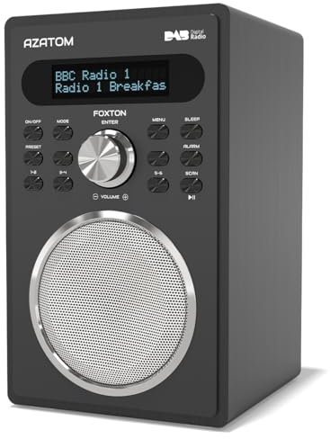 DAB/DAB+ & FM Digital Radio | Simple Controls | Dual Alarms & Sleep Timer | Mains Powered | Bluetooth | USB Device Charging | Perfect for Home, Office or Outdoors | AZATOM Foxton FX2 (Black)