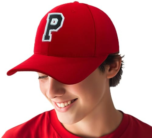 4sold baseballkeps för pojkar och flickor, 3D broderi, alfabet, barn, skola, A-Z, justerbar röd/svart bokstavskeps, sport, P, en storlek