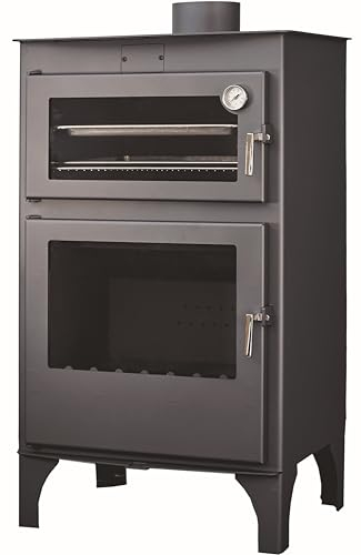 JOIMA - Estufa de Leña con Horno Modelo MULHACEN PATAS 11,60 KW. Incluye bandeja en Acero Inoxidable para Asados y Parrilla