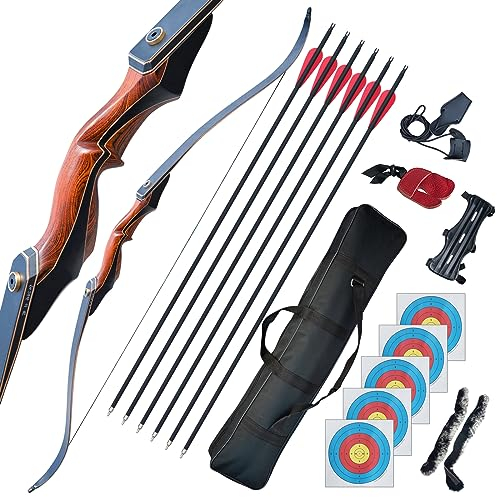 EinMAIQi 60 Zoll Recurvebogen Set für Erwachsene Anfänger Takedown BogenschießEn Set Holz Pfeil und Bogen Set Recurve Bow Jagdbogen Sportbogen Rechtehand 40lbs