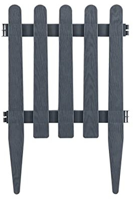 Valla para Jardín Plástico, Valla para Decoración y proteger césped, flores, borde redondeado, 4 unidades (Antracita)