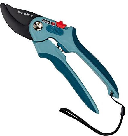 Berry&Bird Gartenschere, 22CM Gartenarbeit Handschere, einstellbare Größe Bypass-Schere, Blumenschere Secateurs mit SK5 High Carbon Steel Blades & Safety Lock für Beschneiden Blumen oder Zweige