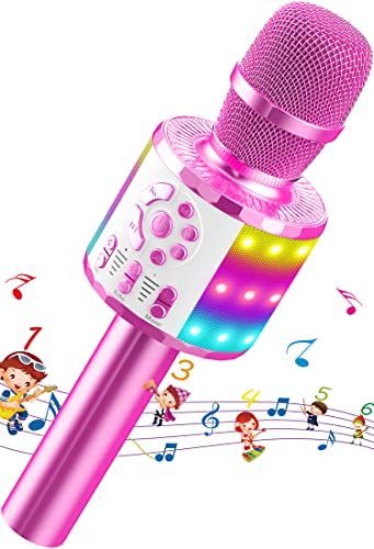 Karaoke Wireless Microphone, Kids Bluetooth Mic with LED, Wireless Karaoke Handheld Speaker Toy for Boys Girls, Home KTV/Parties Popular Singing Support Android & iOS Devices