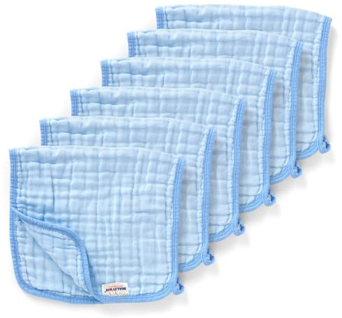 Maliton Muslin Cloths for Baby Boys& Girls, 6pk 50x25CM Burp Cloths, 100% Cotton Absorbent& Soft& Breathable 6 Layers Muslin Cloths Baby for Essentials for Newborn(Blue, 6+1 Pack)