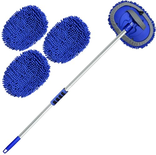 Wontolf 62'' Car Wash Brush with Long Handle Chenille Microfiber Car Wash Mop Kit Mitt Car Washing Brush Cleaning Kits Car Care Kits Scratch-Free Replacement Head Towels for Cars RV Truck Boat
