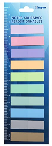 WAYTEX 200 Marque-pages adhésifs repositionnables plastifiés 10 couleurs soit 10 mini blocs de 20 sticky notes couleurs pastels 45 x 12 mm