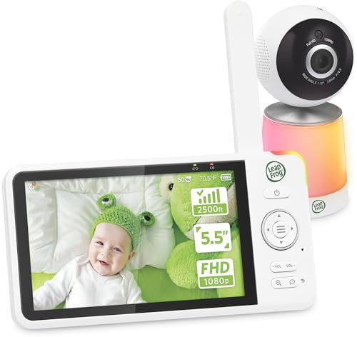 LeapFrog LF1726FHD 5.5 1080p FHD Display Video Baby Monitor with up to 2500 ft range, 360 Pan & Tilt, 4X Zoom, Color Night Light, Color Night Vision,Soothing Sounds,Secure Transmission,Smart Sensors
