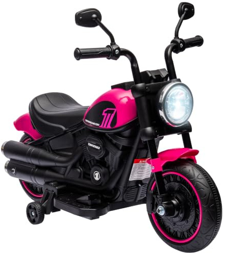 HOMCOM Elektrisk barnmotorcykel, elmotorcykel med strålkastare, barn 3 km/h elektrisk motorcykel med 2 stödhjul för barn från 1,5–3 år, rosa