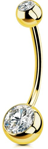 OUFER Body Piercing 10/12/14/16mm Internally Belly Bars Belly Button Bars 14G 316L Stainless Steel Navel Bars Gold Extra Long Navel Piercing Jewellery Belly Button Ring Belly Piercing