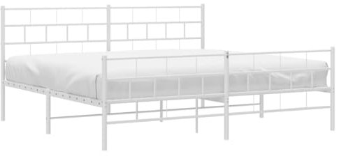 vidaXL Metal Bed Frame with Headboard and Extra Storage Space, Robust Steel Construction, Modern Design, Suitable for Bedroom - White, 193x203 cm