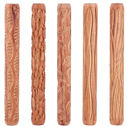 Caoruiy 5PCS Pottery Tools Wood Hand Rollers for Clay Clay Stamp Clay Pattern Roller