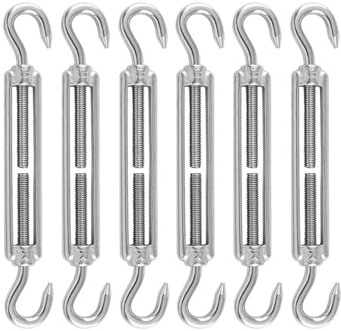 Spännlås, repspännlås, krok M6 CC, 304 rostfritt stål justerbar, 6 stycken, spännkrok för solsegel, rep eller tvättlina för att spänna (silver)