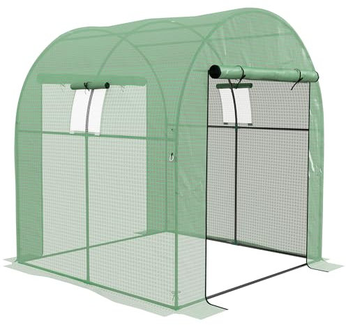 Outsunny Serra a Tunnel per Orto 1.8x1.8x2m, Serra da Giardino Anti UV con 2 Porte Avvolgibili e Finestre, in Acciaio e PE, Verde