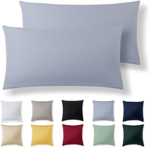 Alreya Set di 2 Federe in 100% jersey di cotone con chiusura lampo - 40 x 70 cm - Azzurro - Federa Cuscino, Copricuscino Divano, Federa super morbida 40x70