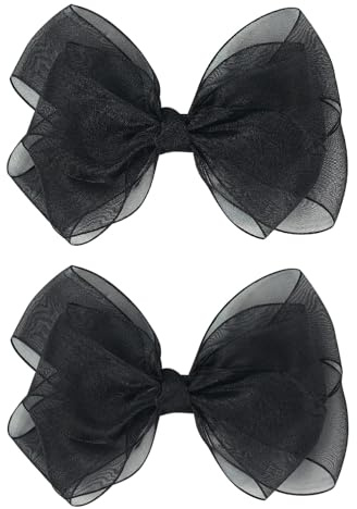 5.5-Inch Organza Double Hair Bows Alligator Clips Hair Accessories for Girls Toddler Kids Children Teens -Black