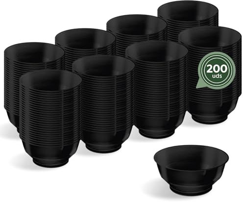 Horeca Collection - 200 Uds Bol Redondo Negro 210 cc - 10 x 4,4 cm - Vasitos Aperitivos Plastico - Vasitos para Postres - Catering - Cuencos - Vasos - Finger Food
