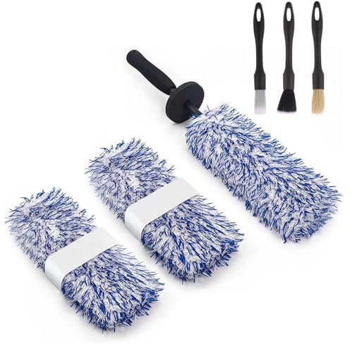 LOPYXBR 6PCS Car Wheel Cleaning Brush with Car Detailing Brushes, Soft Dense Alloy Wheel Brush, Long Handle Car Detailing Kit, Rim Wheel Brushes for Cleaning Car Wheels Auto Truck Motorcycle Wheel