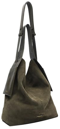 CORIOS Damen Wildleder Handtasche Herbst Winter Schultertasche Große Umhängetasche Retro Tragetasche Weiches Kunstleder Henkeltaschen Elegant Tote Beutel für Reise Arbeit Shopper Grün M