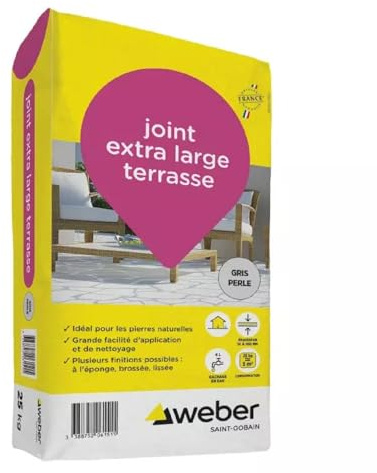 Joint extra large pour terrasses gris perle 25 kg - idéal dallages, pierres naturelles - Weber