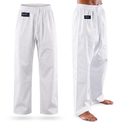 Sportech Italia Pantaloni Cotone Arti Marziali Karate Kungfu Wushu Jujitsu Judo Tai Chi (Bianco, XS, 150/159cm)