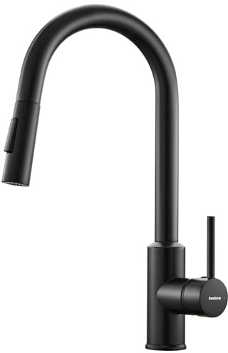 KeeGone Kitchen Mixer tap with Pull-Out Spray, Pull Down Kitchen Sink Mixer Taps Faucet High Arc 360° swivelling Two Modes Stainless Steel Black