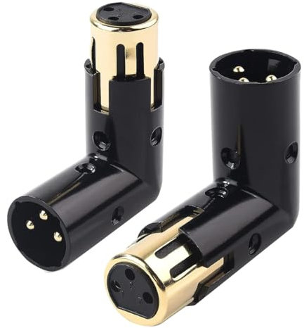 Feiouna 2 adattatori audio regolabili, da maschio a femmina, ad angolo retto, XLR a 3 pin, nero (adattatore XLR a 90 gradi)